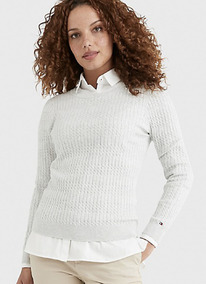 TH SOLID CABLE KNIT SWEATER Light Grey Heather