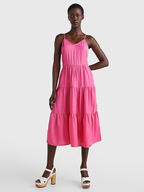 TH TIERED MIDI DRESS Radiant Pink