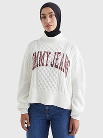 TH COLLEGIATE CROPPED TURTLENECK SWEATER White
