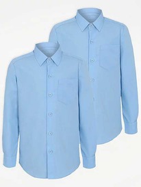 ASDA Boys Light Blue Slim Fit Long Sleeve School Shirts 2 Pack ���