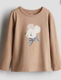 �� Printed jersey top Beige/Mouse