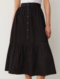 marksandspencer Pure Cotton Button Front Midi Tiered Skirt BLACK