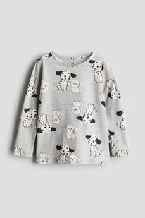 �� Printed jersey top Light grey marl/Dogs