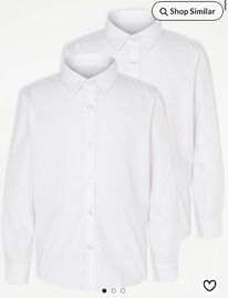 Asda Girls White Long Sleeve Non Iron School Shirts 2 Pack ���