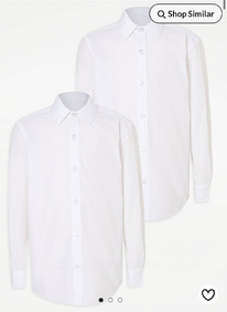 Asda Boys White Long Sleeve Non Iron School Shirt 2 Pack ���