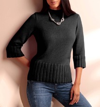 christmann 3/4 Arm-Stehkragenpullover, schwarz